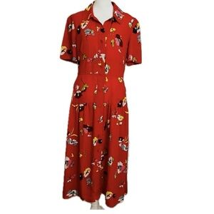 CAbi Red Floral Button-Up Midi Dress - Size L